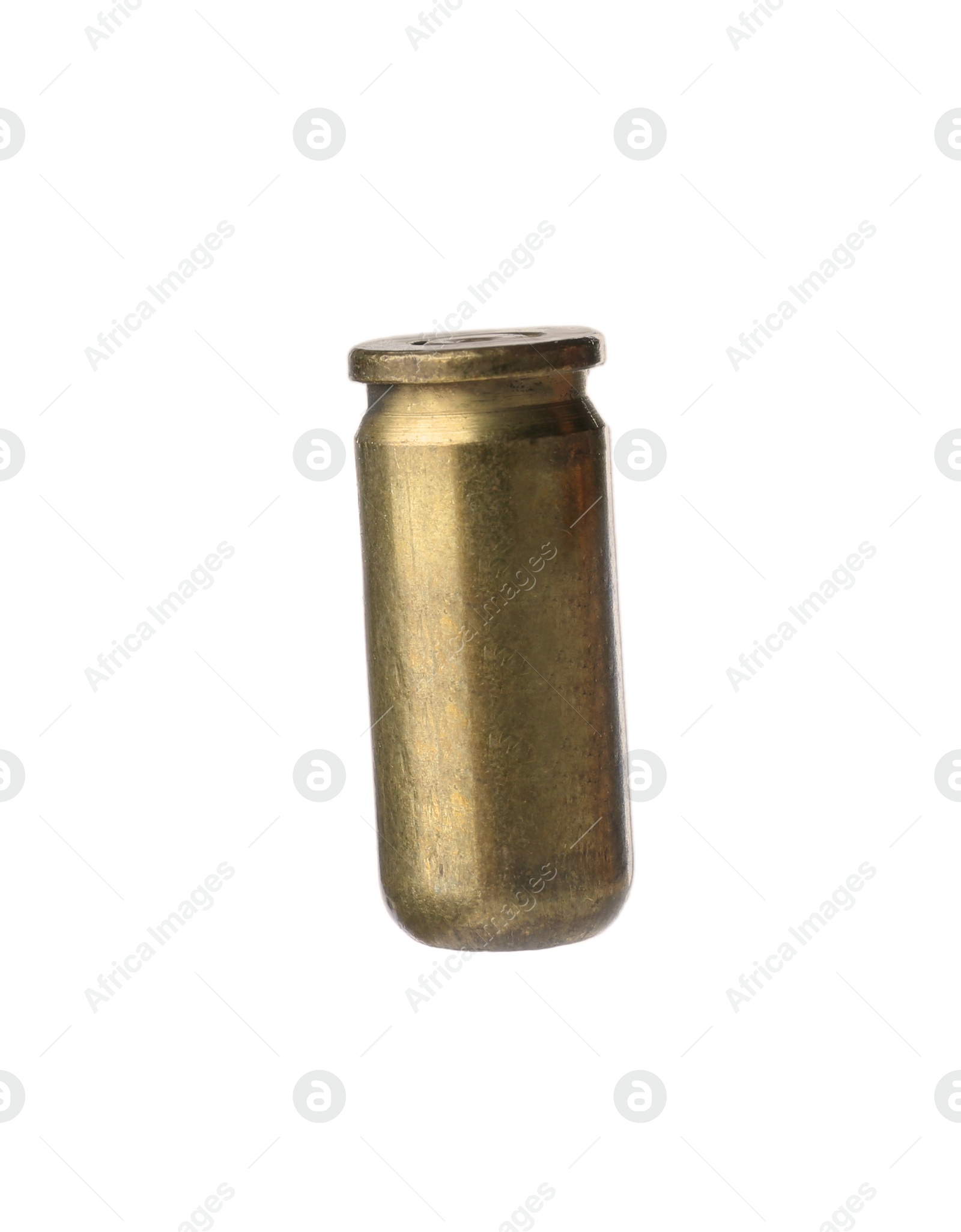 Photo of Cartridge case isolated on white. Firearm ammunition