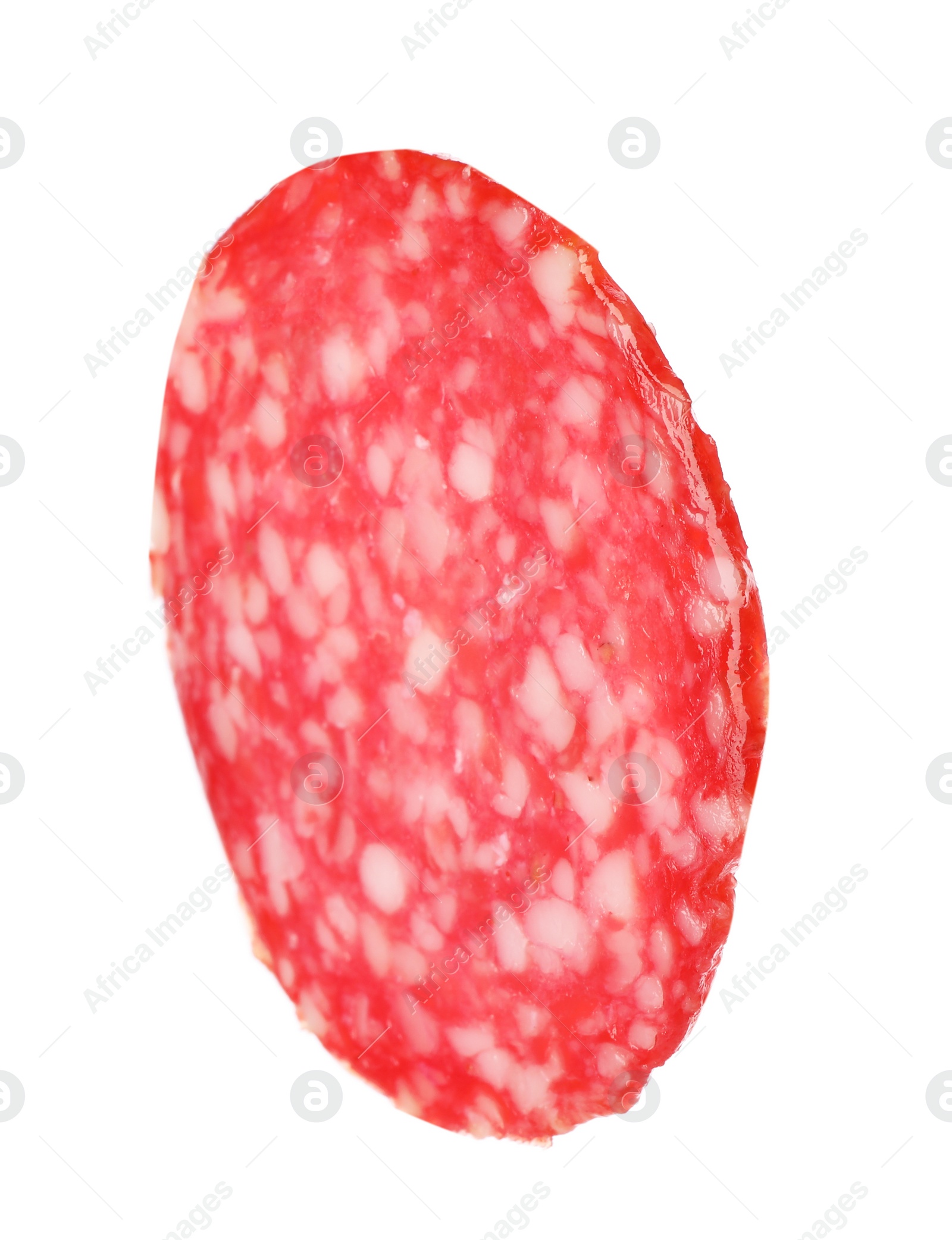 Photo of Cut fresh tasty sausage on white background