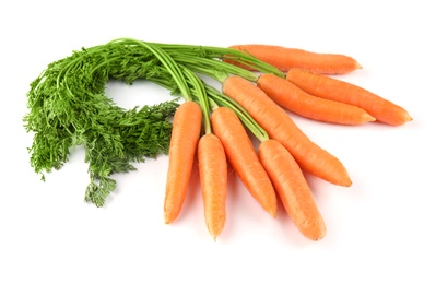 Ripe carrots on white background. Healthy diet