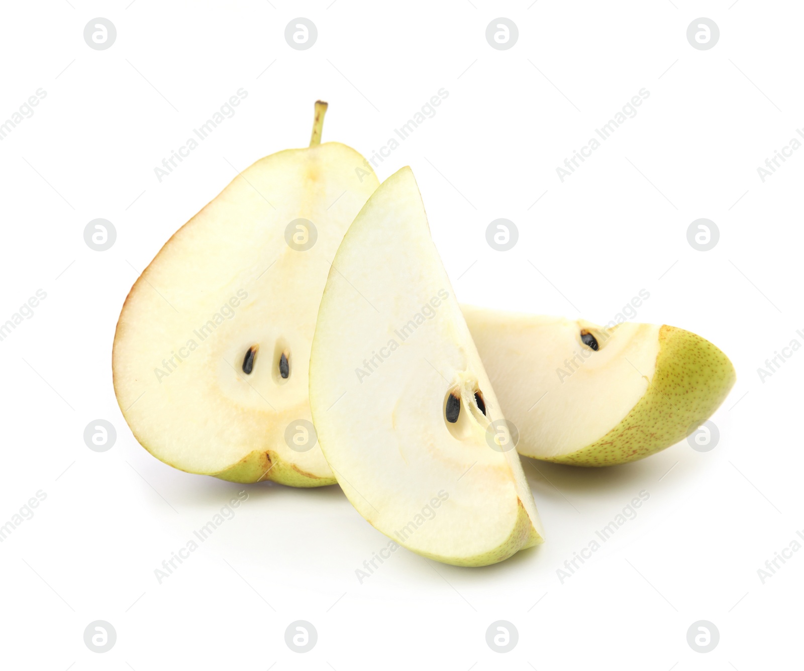 Photo of Cut ripe juicy pears isolated on white