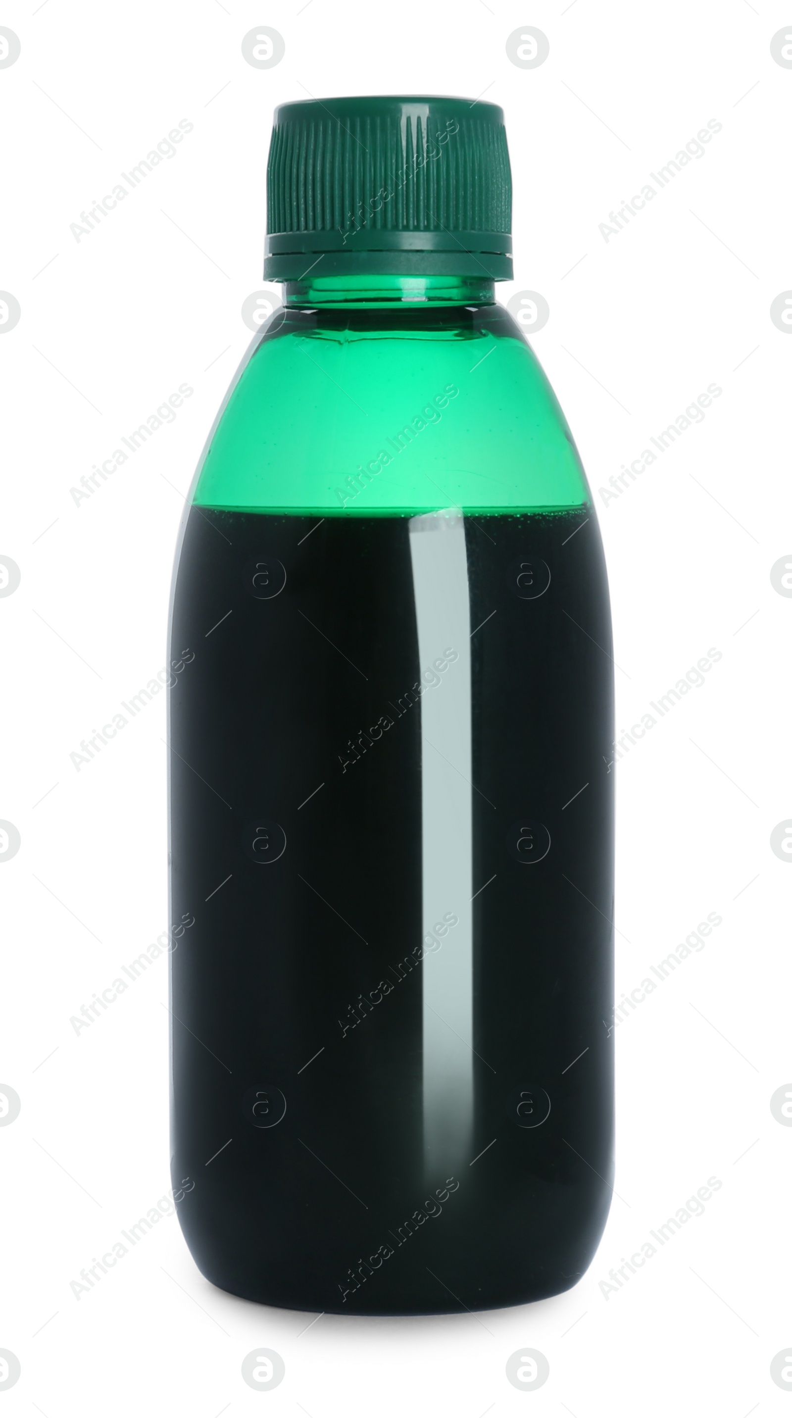 Photo of Bottle of cough syrup isolated on white