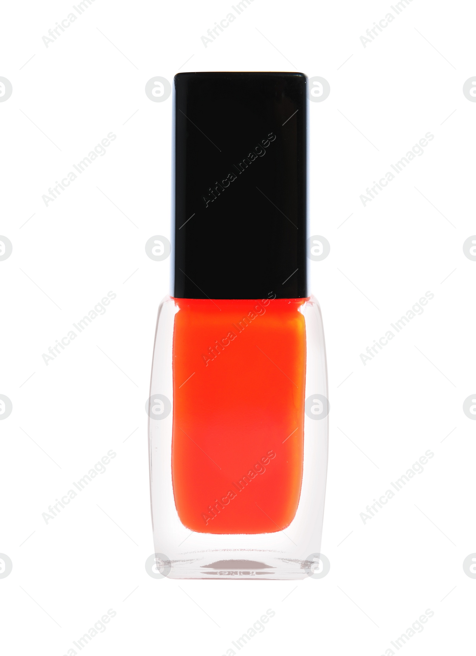 Photo of Bottle of nail polish on white background