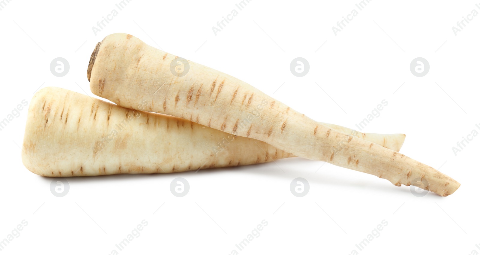 Photo of Tasty fresh ripe parsnips on white background