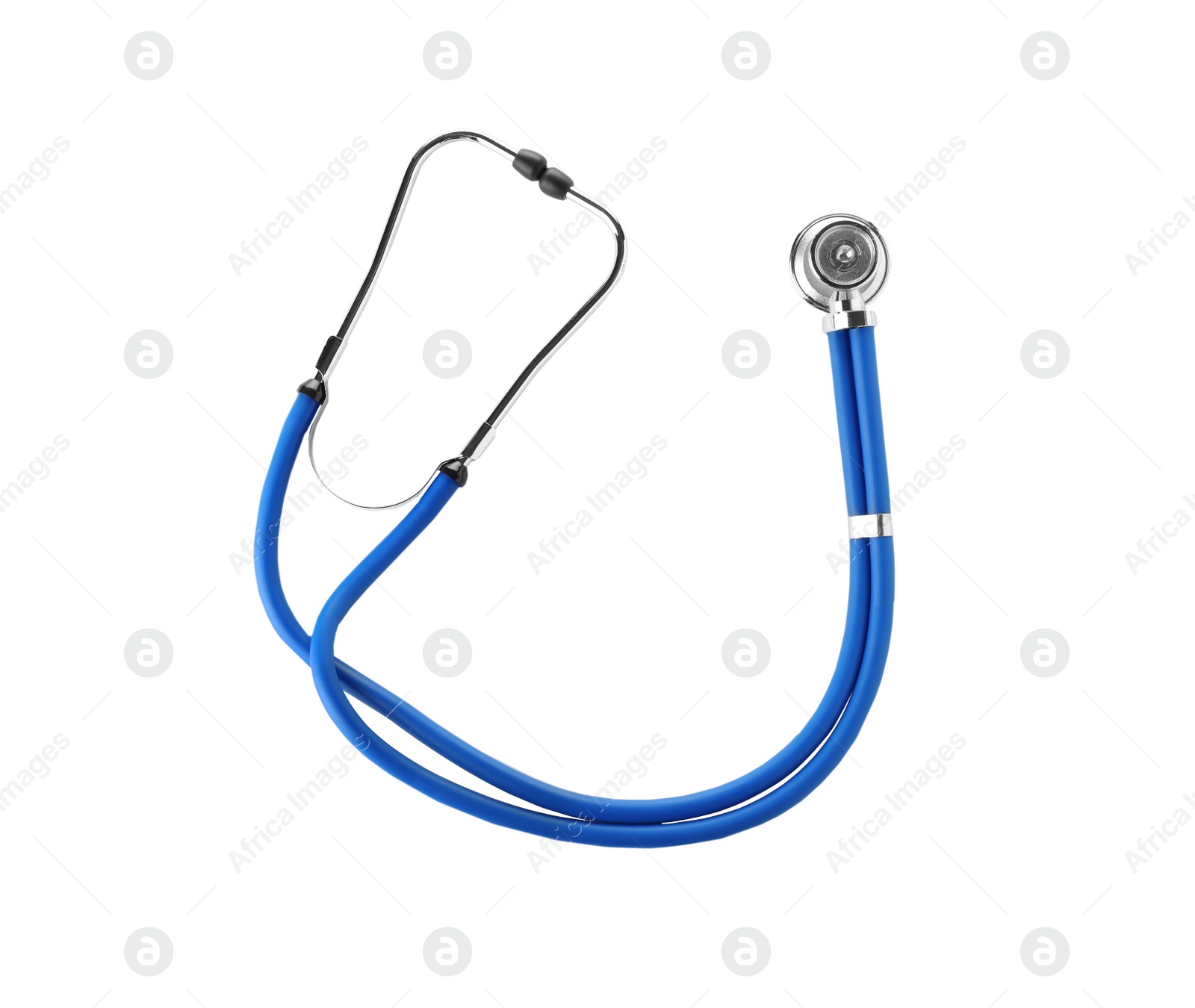 Photo of Modern stethoscope on white background. Medical device