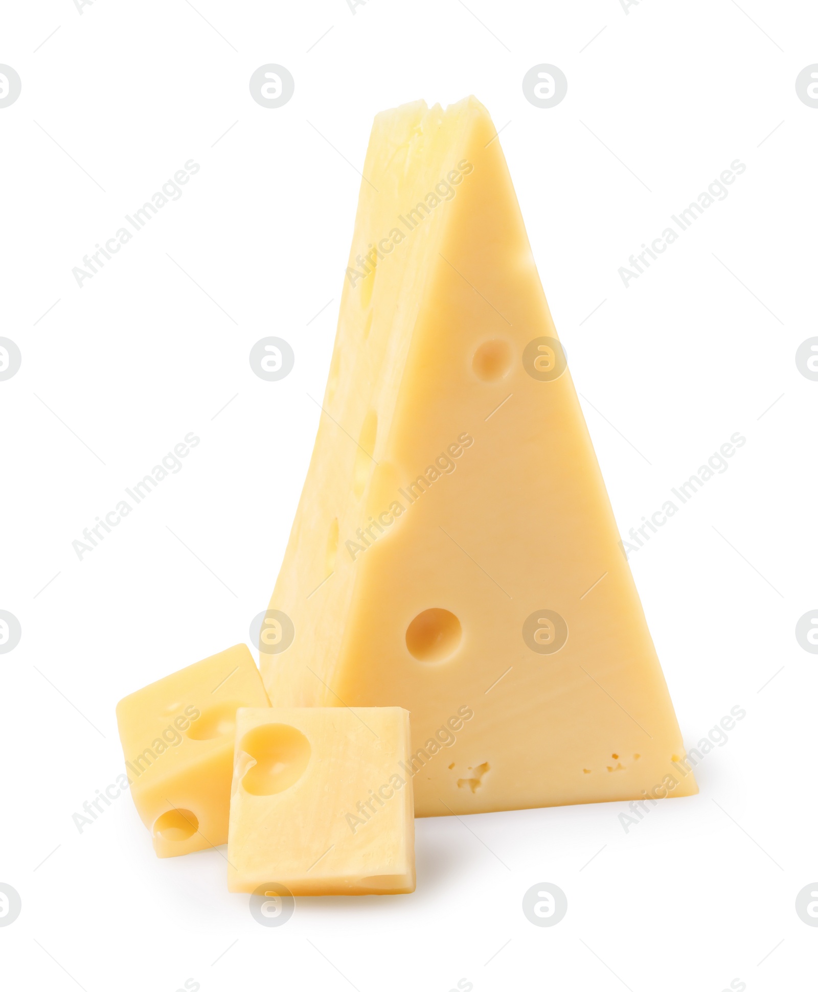 Photo of Cut fresh delicious cheese isolated on white