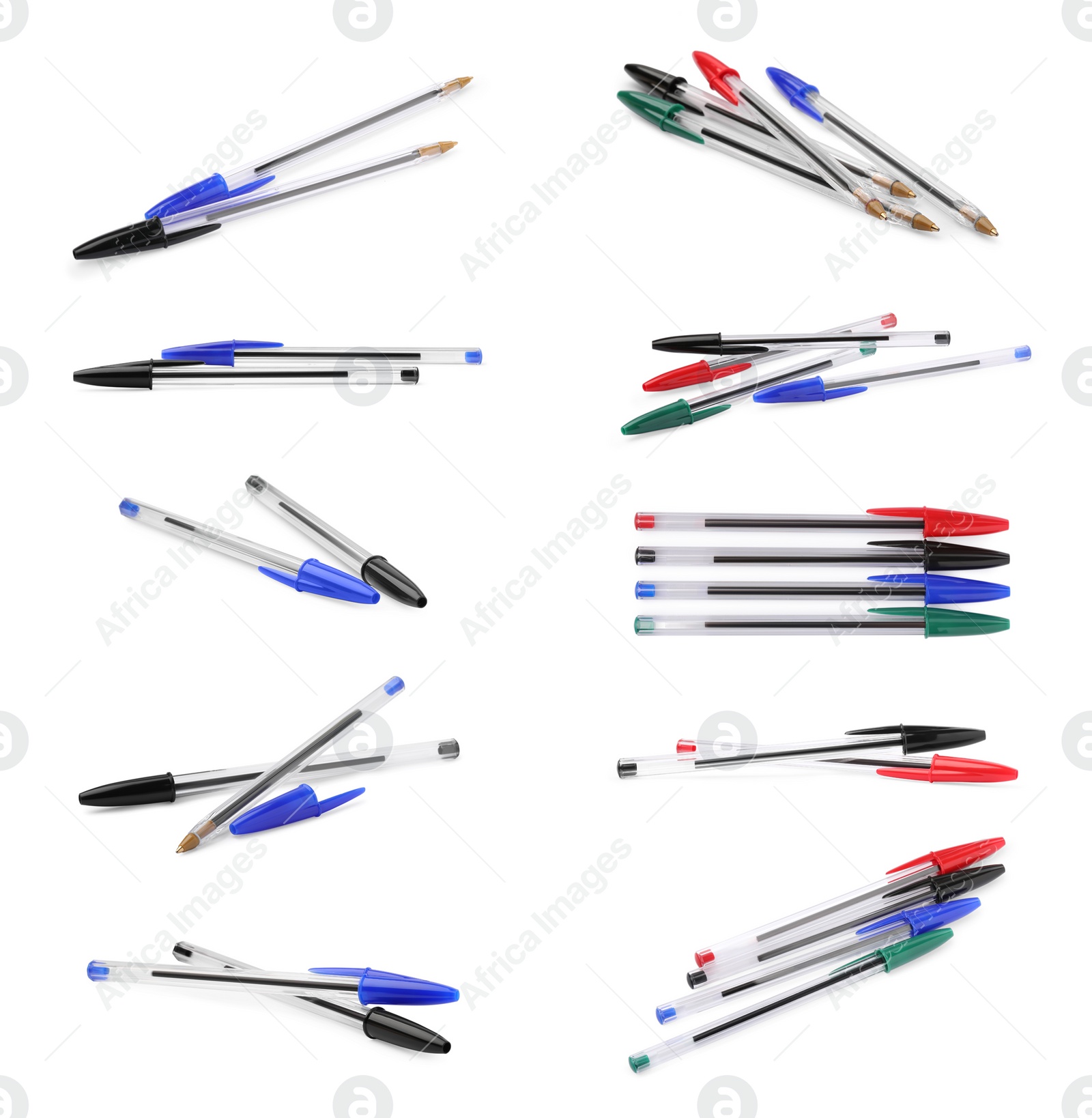 Image of Collage with colorful pens on white background