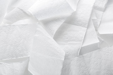 Photo of Soft toilet paper as background, top view. Personal hygiene