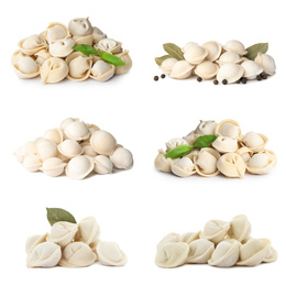 Image of Set of uncooked dumplings isolated on white