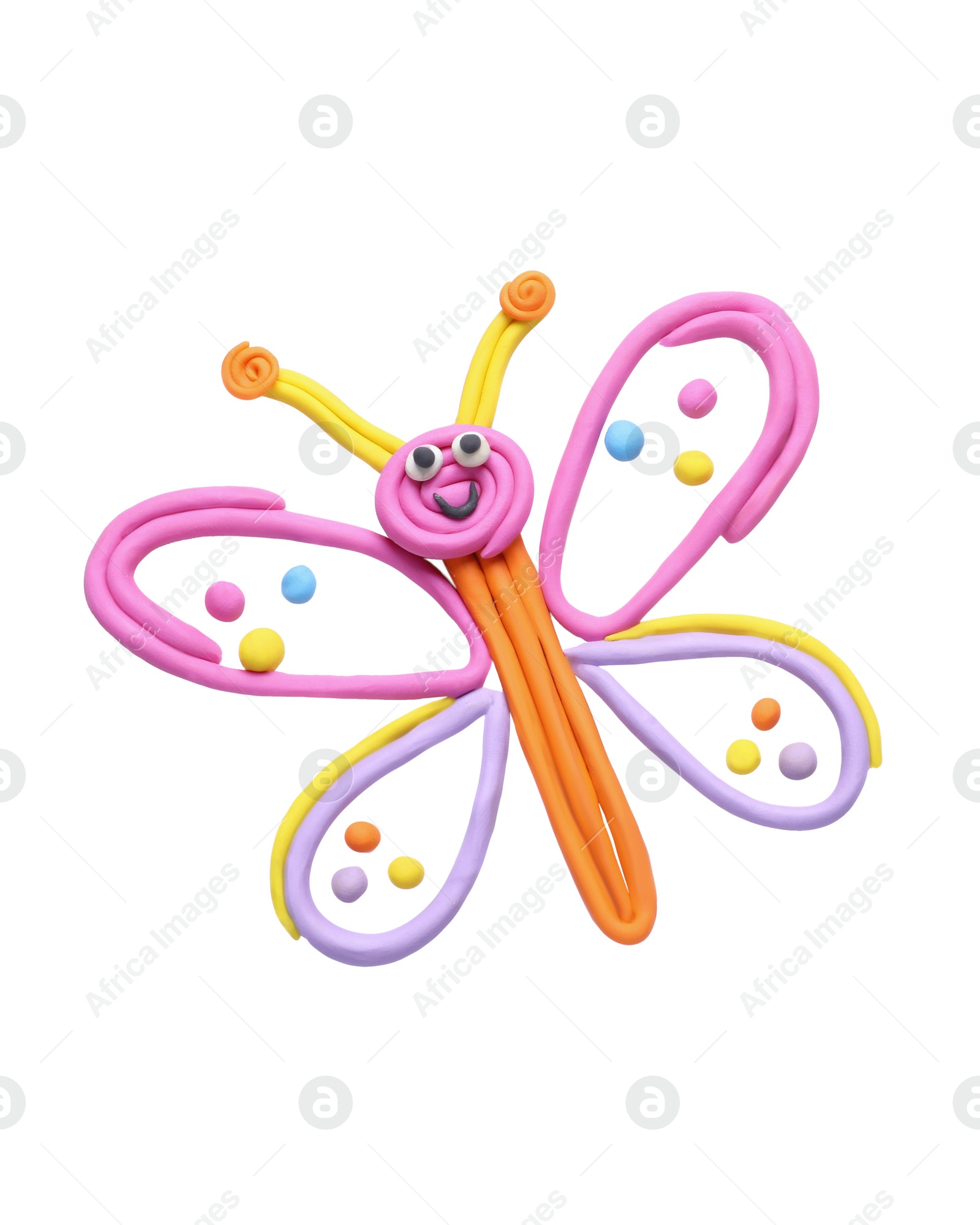 Photo of Butterfly made of plasticine on white background, top view