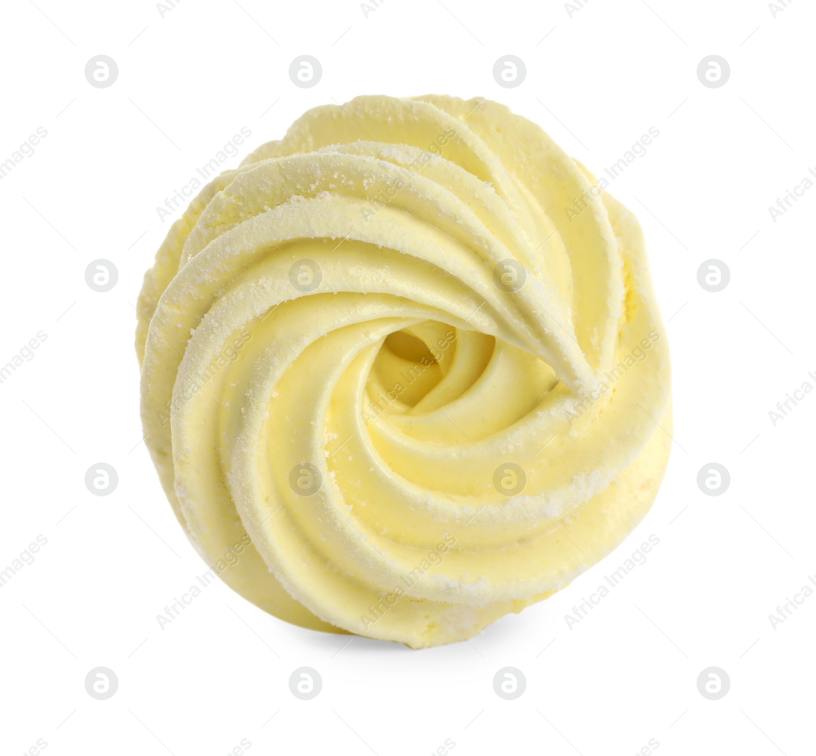 Photo of One delicious yellow zephyr isolated on white