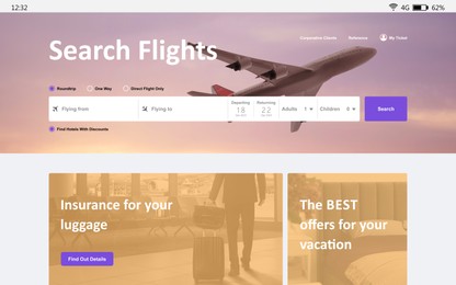 Image of Online flight booking website interface with information