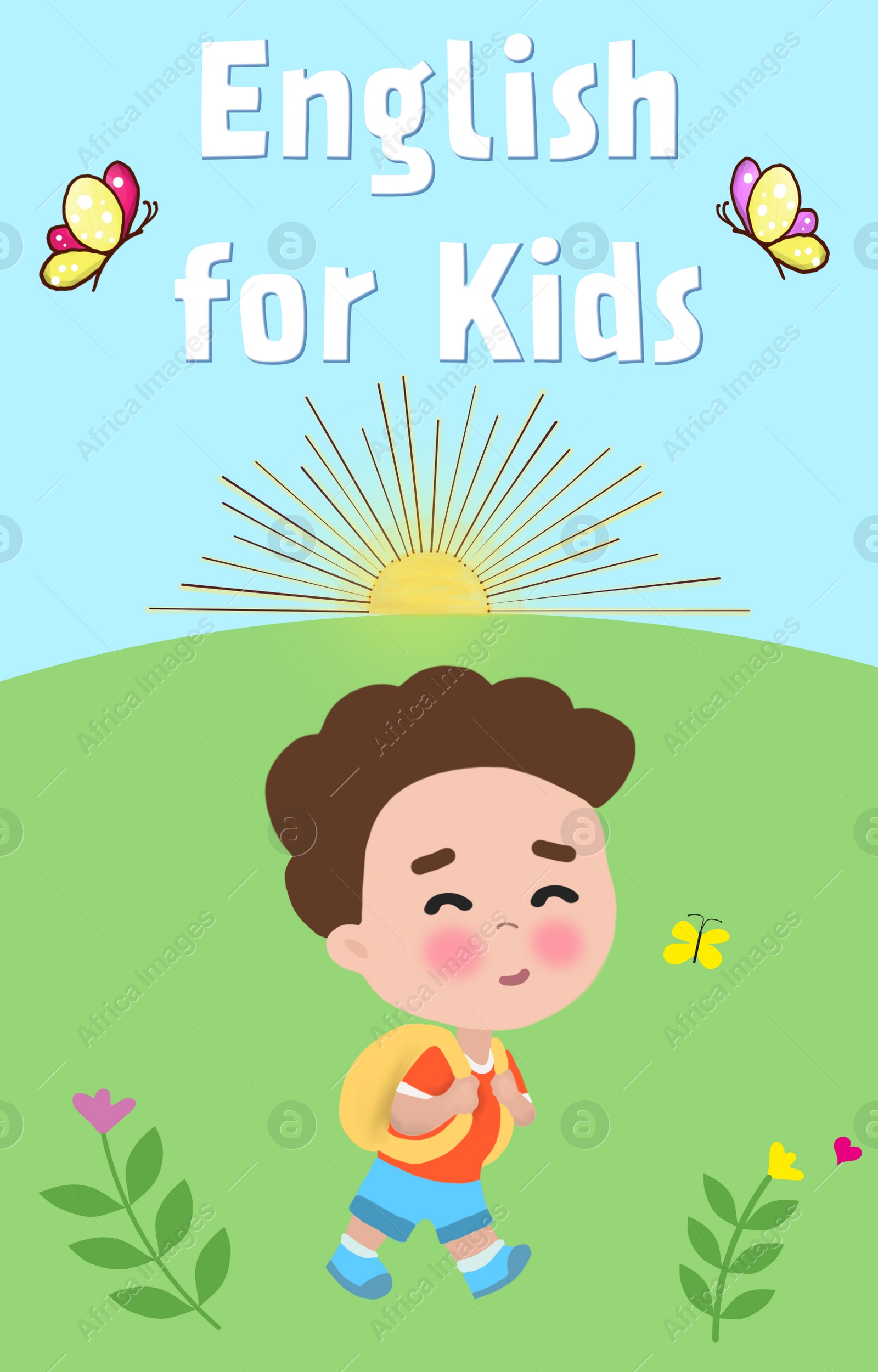 Illustration of English for kids. Bright cover illustration, educational application for children