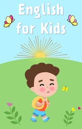 English for kids. Bright cover illustration, educational application for children