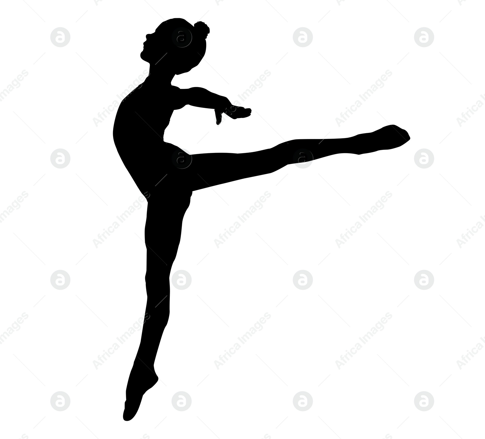 Image of Silhouette of professional gymnast exercising on white background