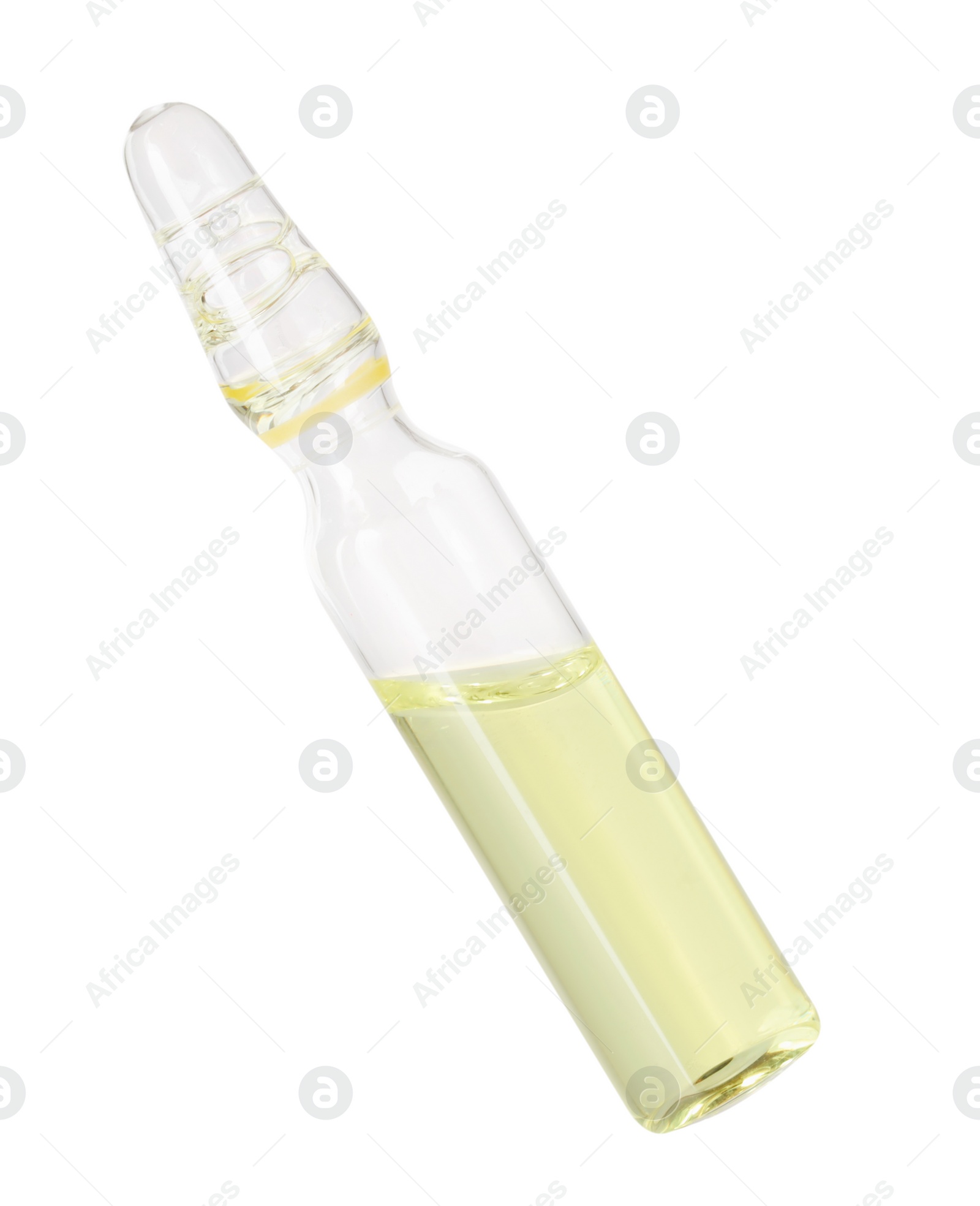 Photo of Glass ampoule with liquid isolated on white