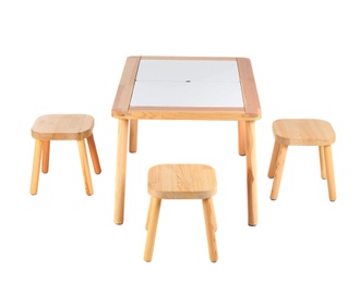 Small table and chairs for little kids on white background