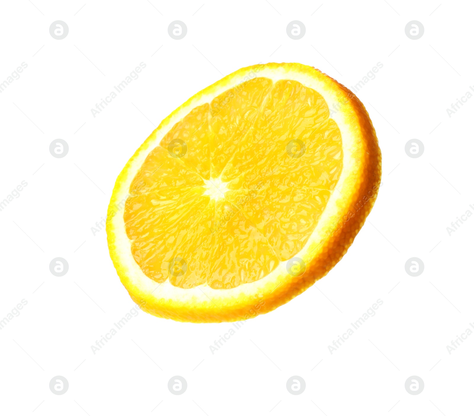 Photo of Slice of ripe orange on white background