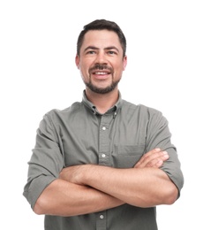 Photo of Portrait of handsome man on white background