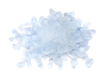 Photo of Heap of crushed ice on white background, top view
