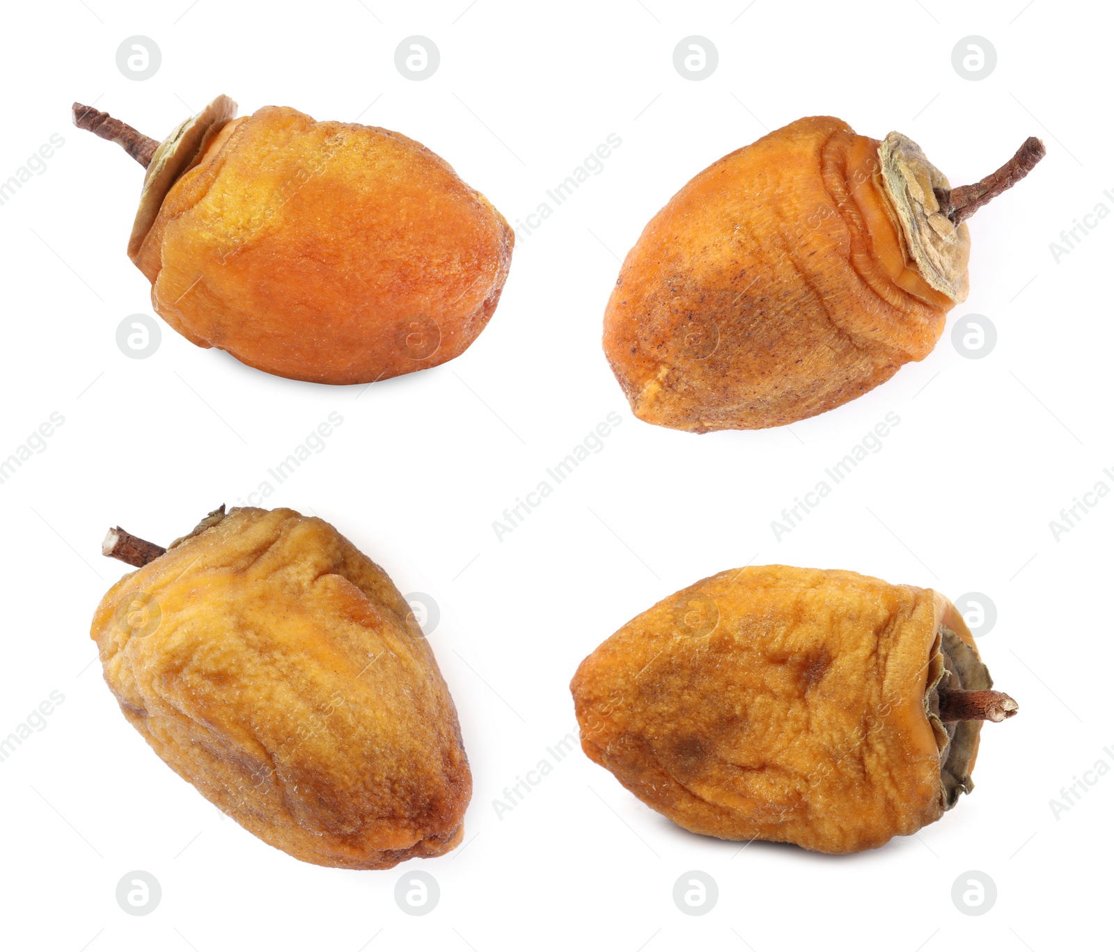 Image of Set with tasty dried persimmon fruits on white background