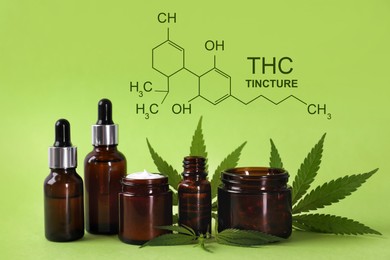 Image of Composition with CBD oil on light green background