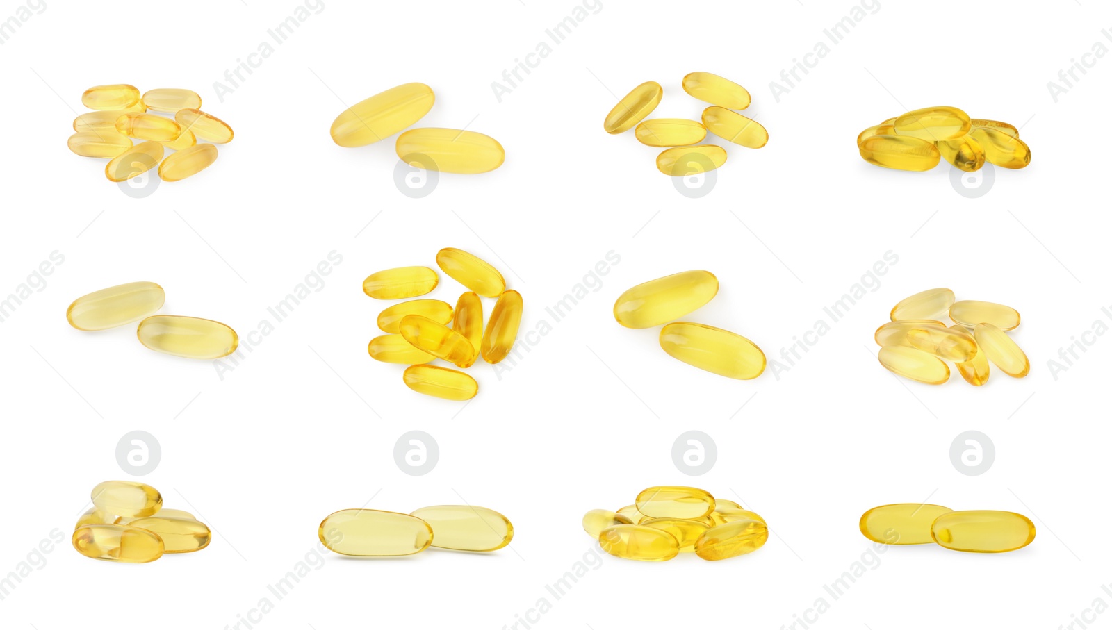 Image of Collage of vitamin pills isolated on white