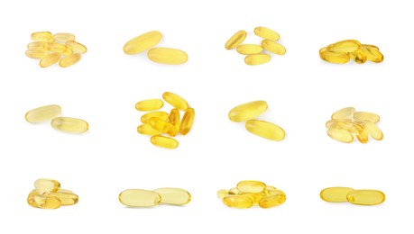 Image of Collage of vitamin pills isolated on white