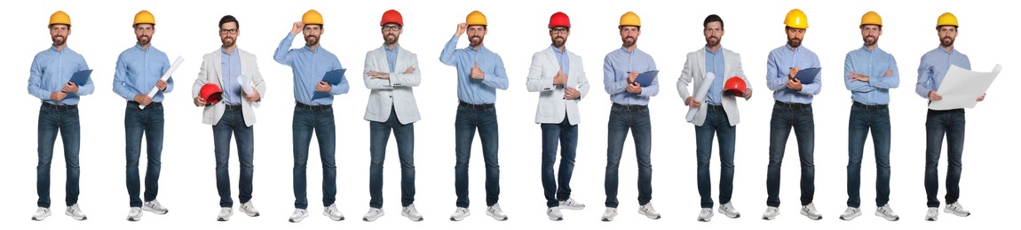 Image of Photos of engineer on white background, collage design