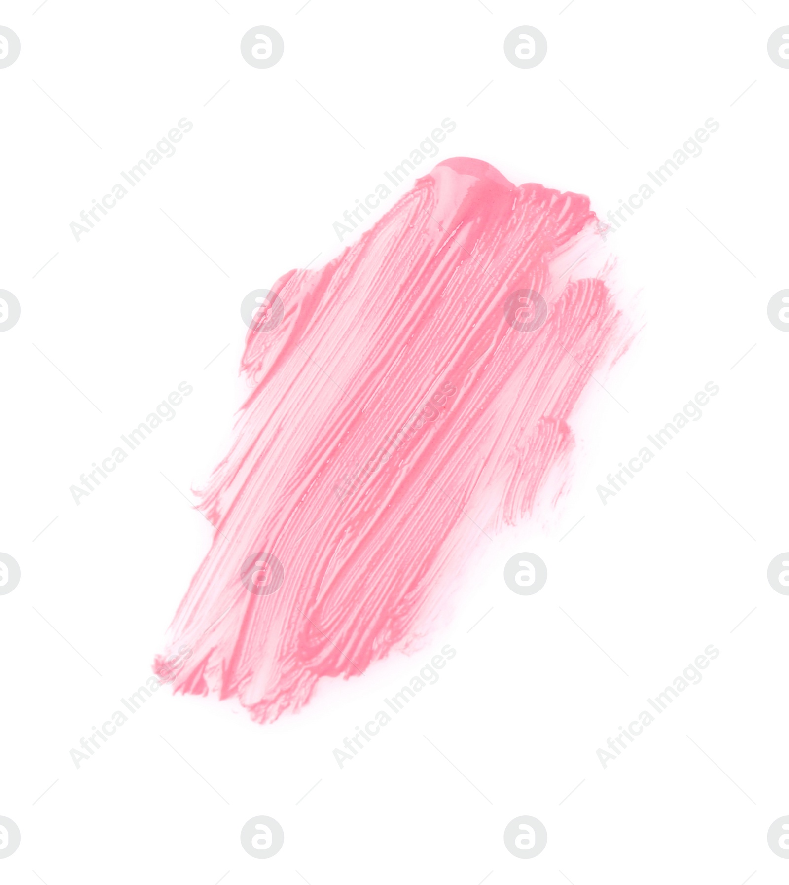 Photo of Stroke of pink lip gloss isolated on white, top view