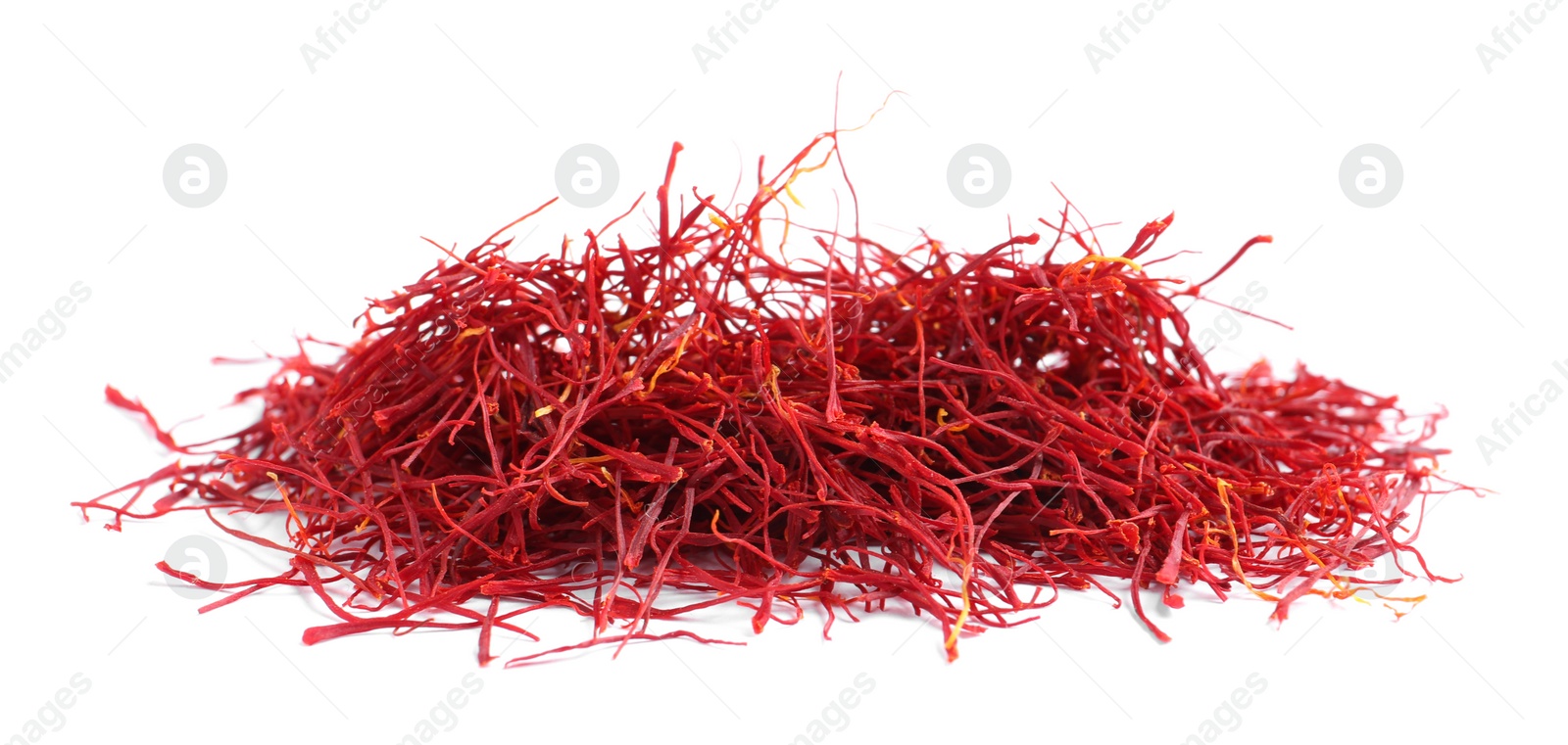 Photo of Pile of dried saffron isolated on white