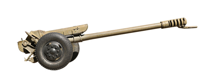 Antitank gun isolated on white. Military machinery
