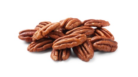 Photo of Pile of tasty pecan nuts isolated on white