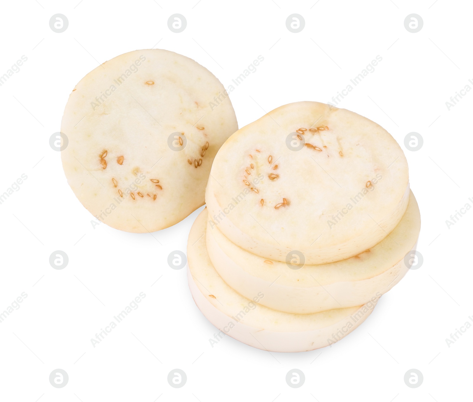 Photo of Slices of white eggplant isolated on white