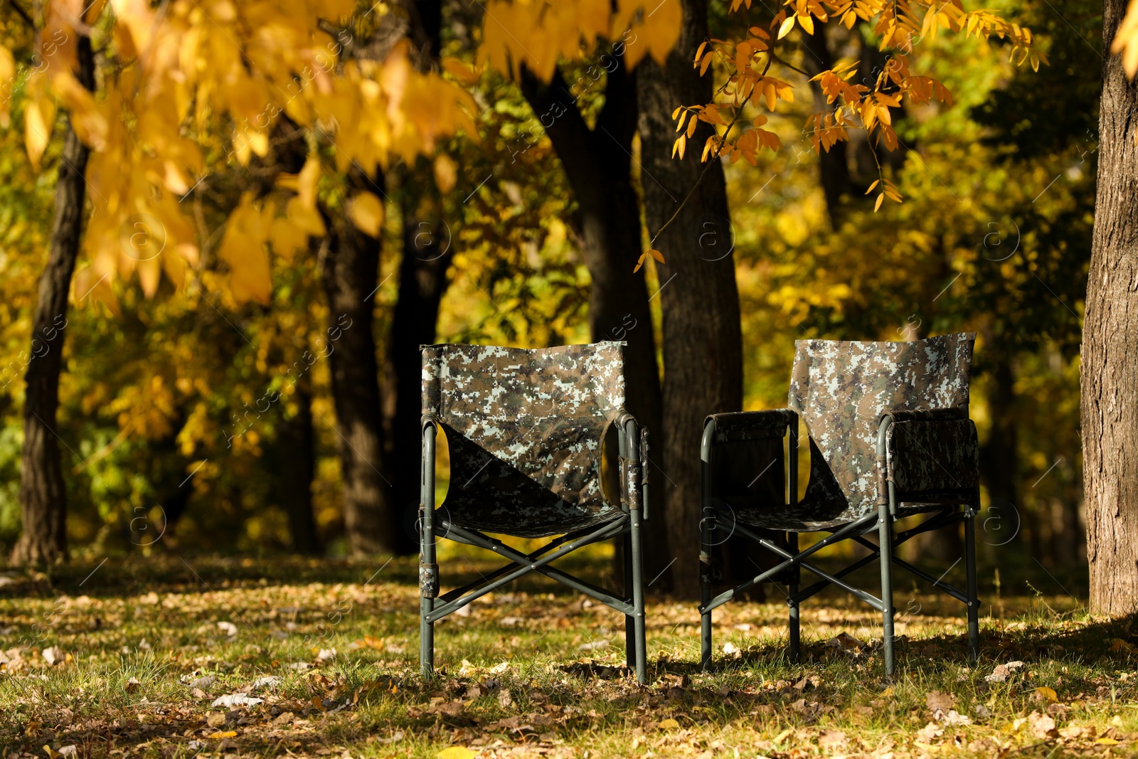 Photo of Pair of camping chairs in park on sunny day