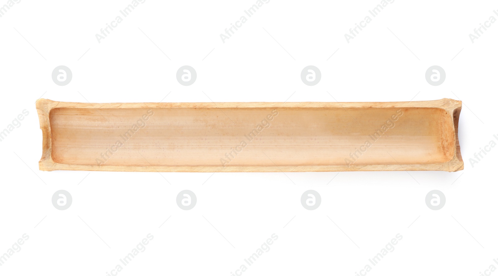 Photo of Cut dry bamboo stalk on white background, top view