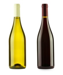 Image of Bottles of white and red wine isolated on white