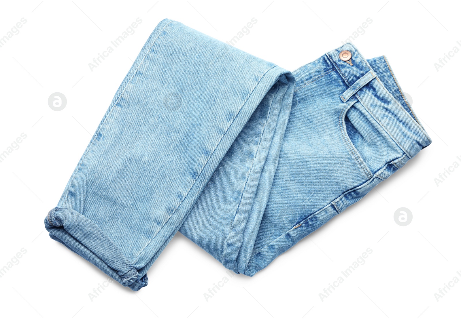 Photo of Stylish jeans isolated on white, top view