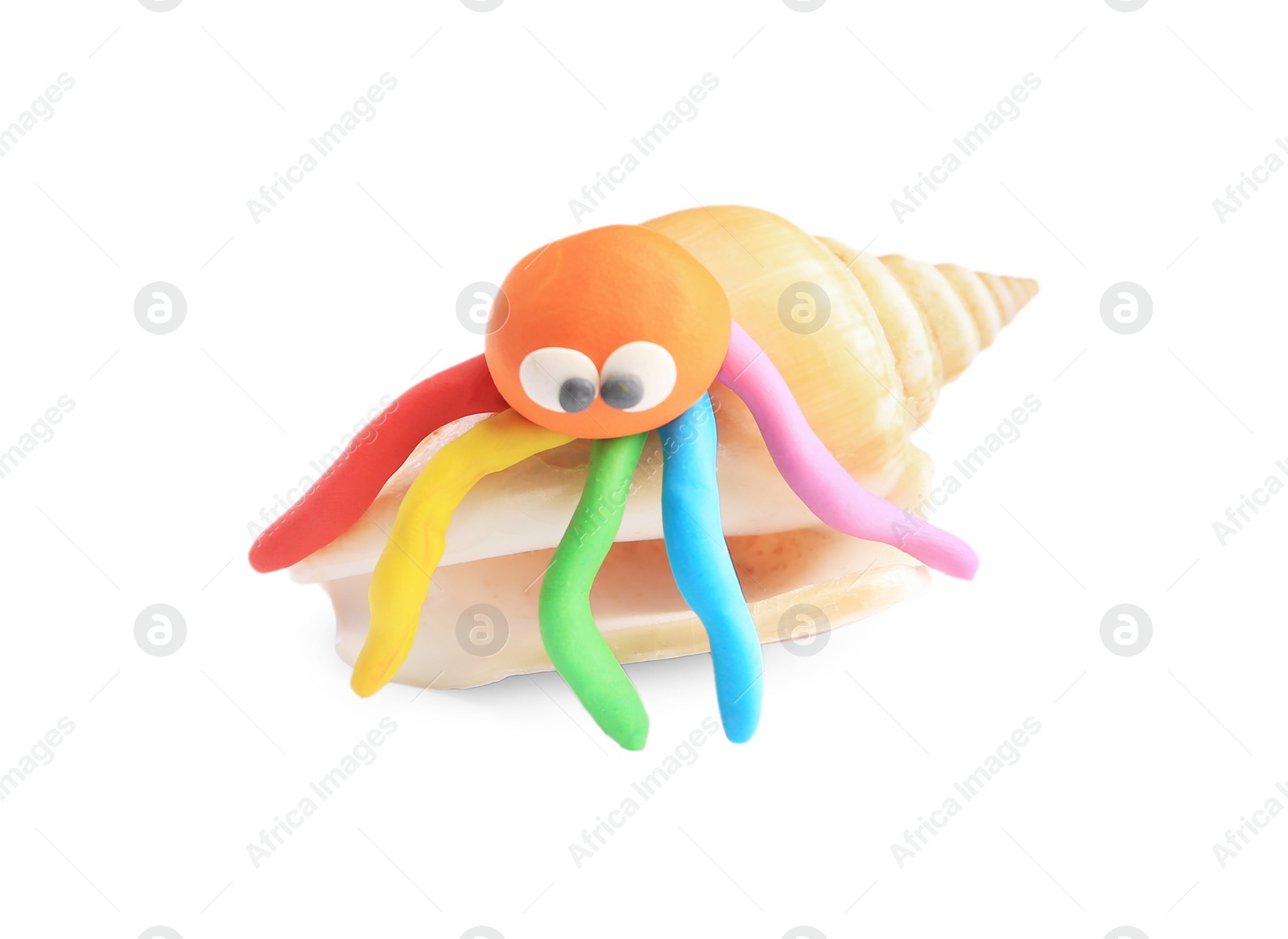 Photo of Beautiful plasticine octopus isolated on white. Children's handmade ideas
