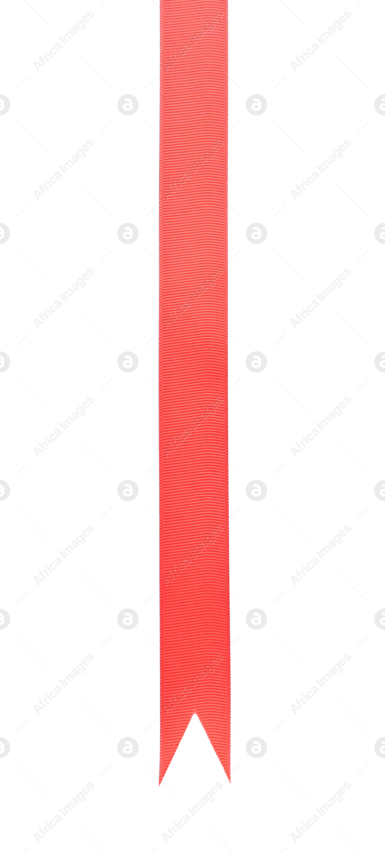 Photo of Beautiful red ribbon isolated on white, top view