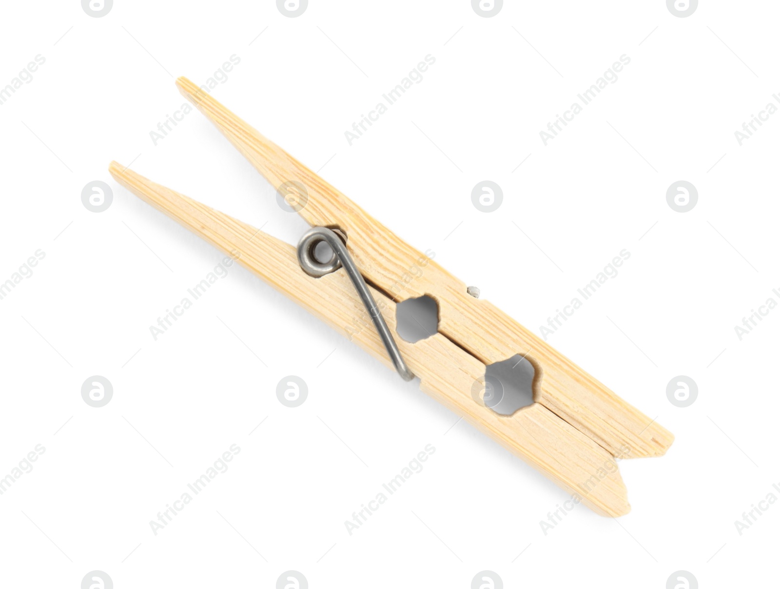 Photo of One classic wooden clothespin isolated on white