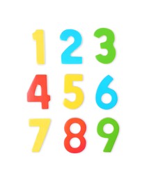 Photo of Colorful numbers on white background, top view