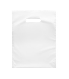 Blank plastic bag on white background, top view. Space for design