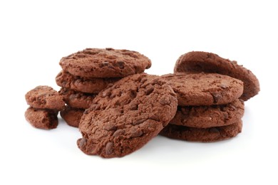 Delicious chocolate chip cookies isolated on white