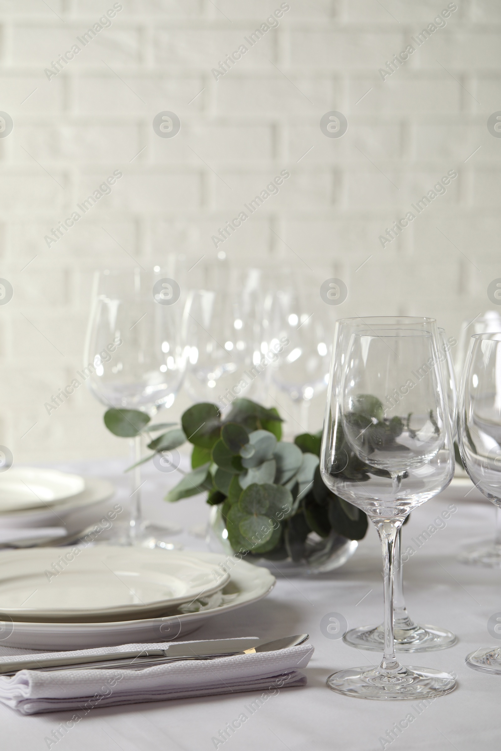 Photo of Stylish elegant table setting in restaurant. Space for text