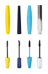 Image of Set with different mascaras on white background