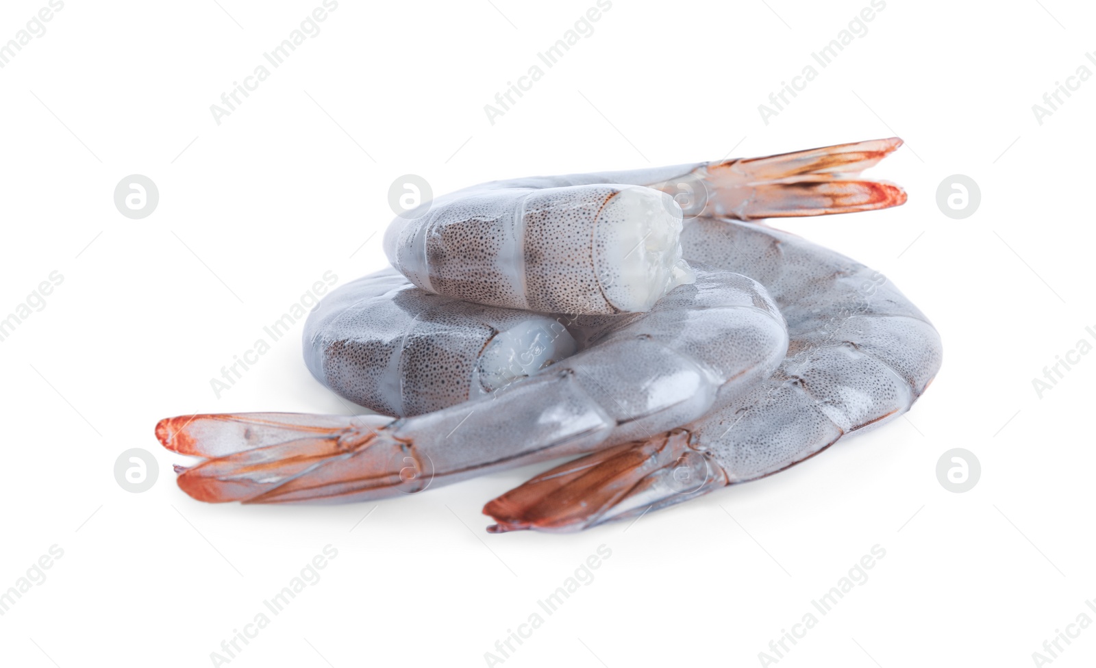 Photo of Fresh raw shrimp isolated on white. Healthy seafood