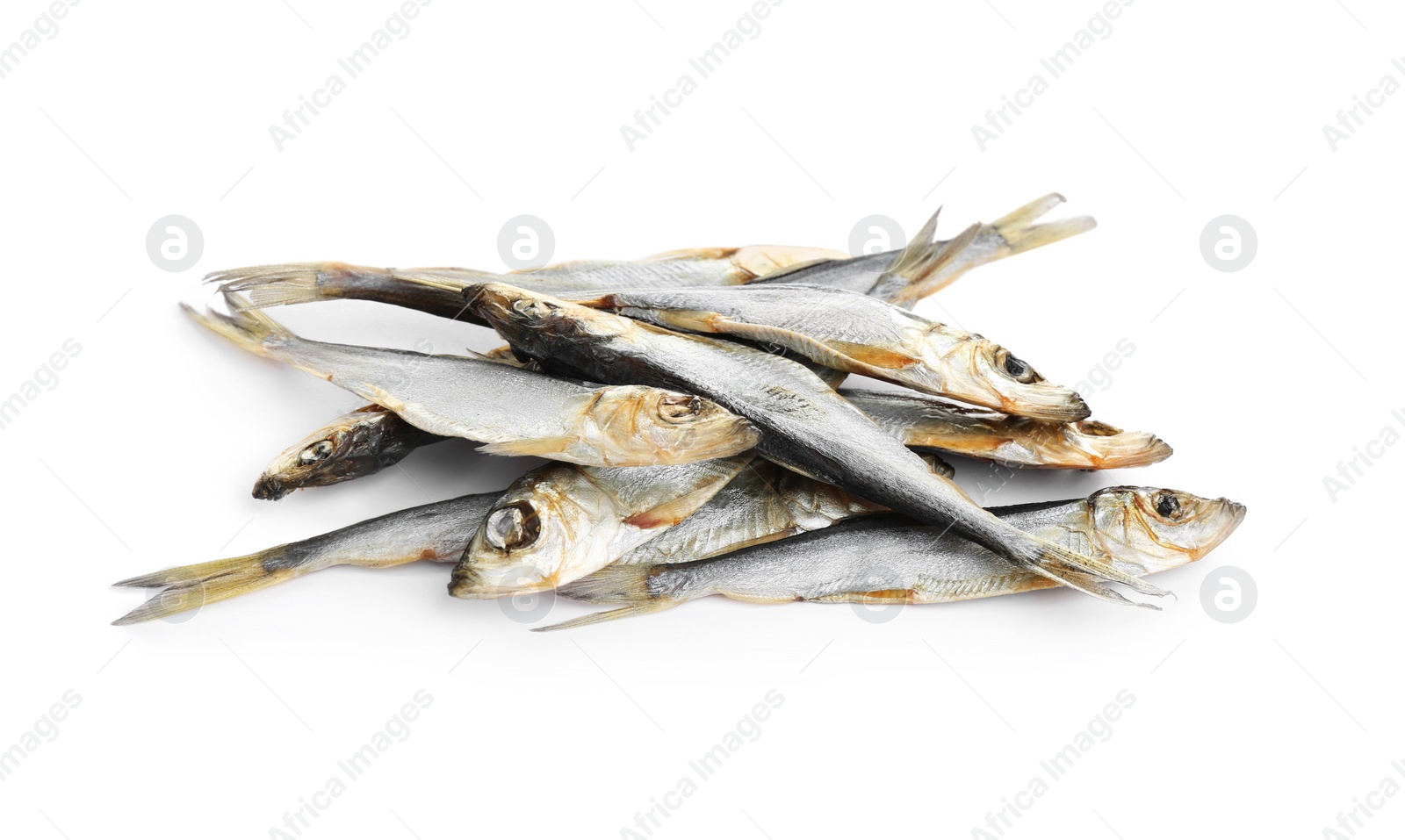 Photo of Tasty dried fish isolated on white. Seafood