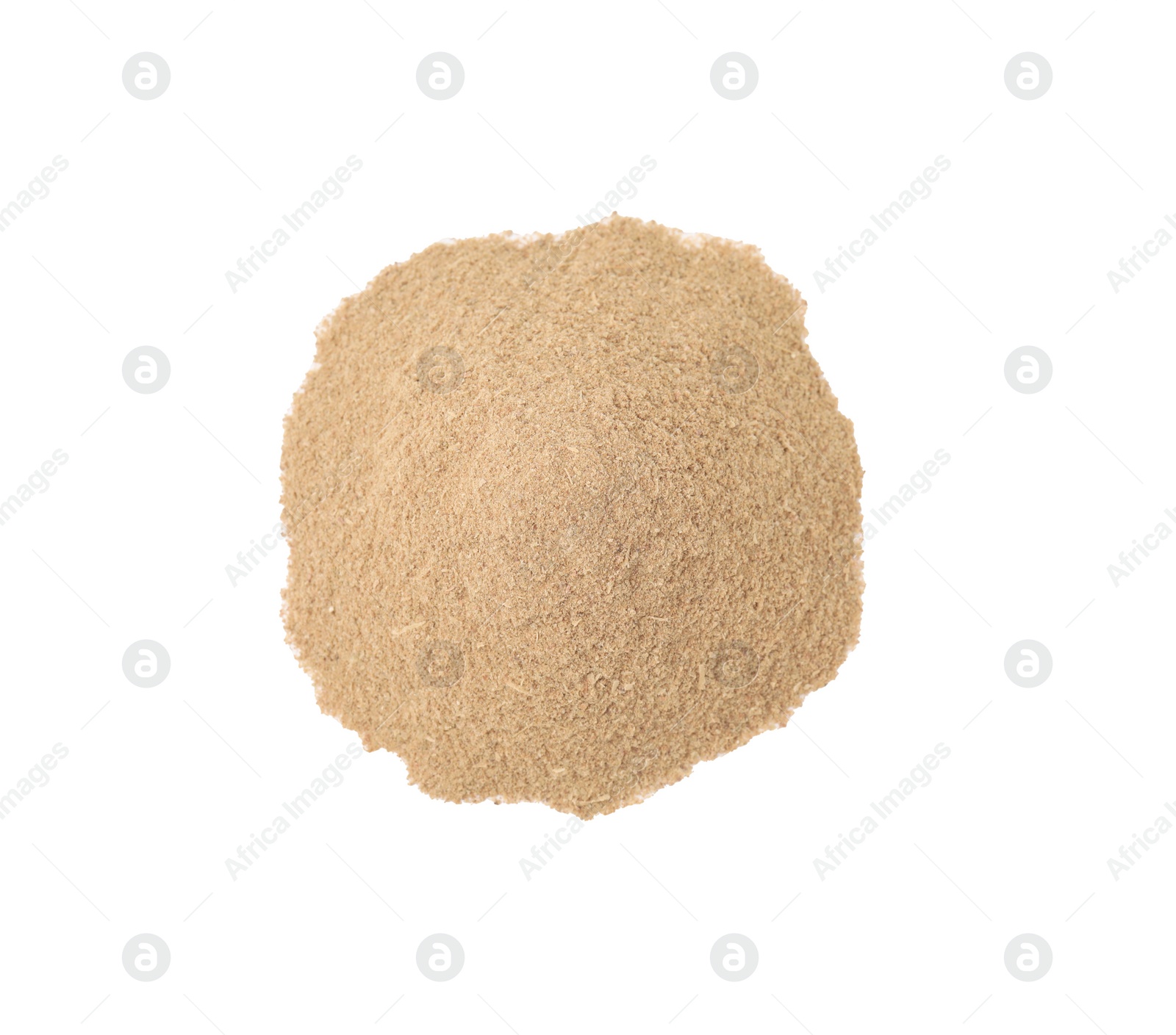 Photo of Dietary fiber. Heap of psyllium husk powder isolated on white, top view