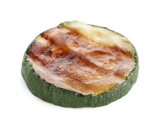 Photo of Delicious grilled zucchini slice on white background