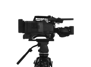 Photo of Modern professional video camera isolated on white